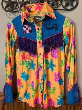 Rusty Spur Ranch Diggs Purple Multicolor Girls Western Snap Shirt Fringe M